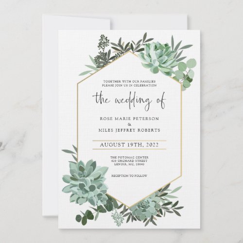 Succulents and Gold Wedding Invitation