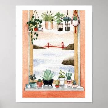 Succulents And Golden Gate Bridge Poster by BethanyIllustration at Zazzle