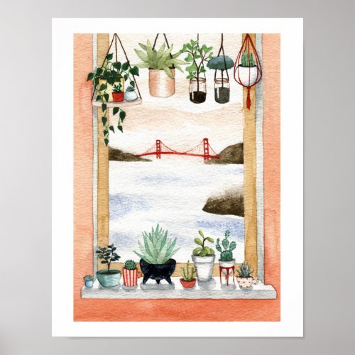 Succulents and Golden Gate Bridge Poster