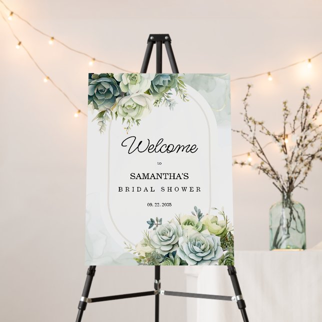 Succulents and greenery Bridal Shower Welcome sign (In Situ (Stand))