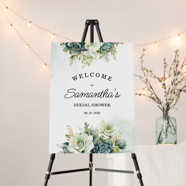 Succulents and greenery Bridal Shower Welcome sign (In Situ (Stand))