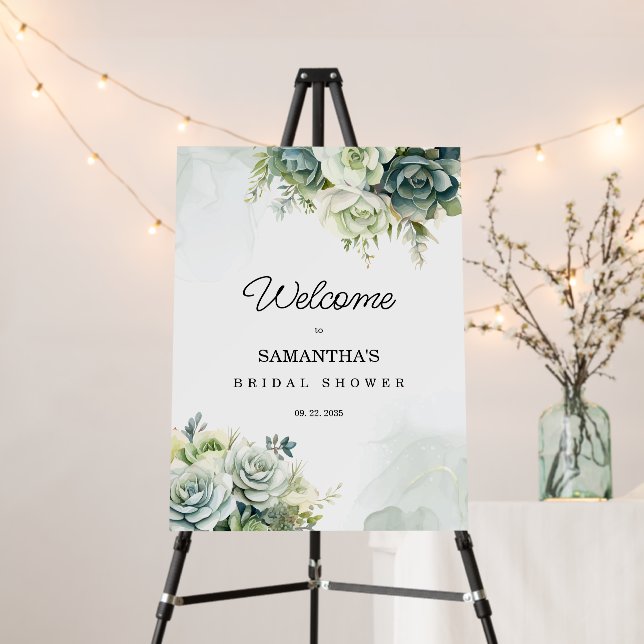 Succulents and greenery Bridal Shower Welcome sign (In Situ (Stand))