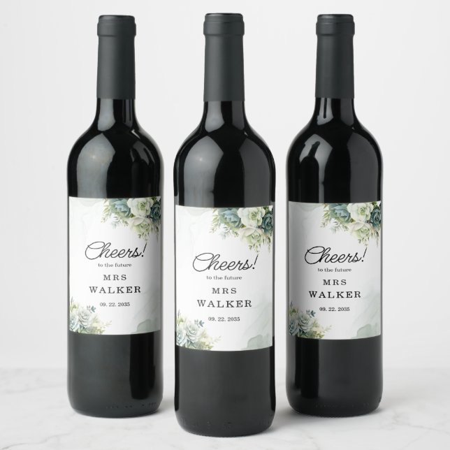 Succulents and greenery Bridal Shower Wine Label (Bottles)