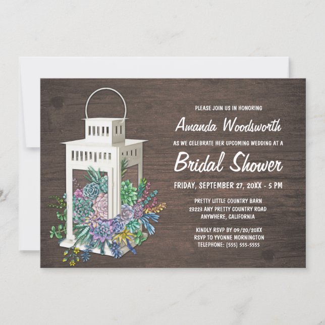 Succulents and Lantern Bridal Shower Invitations (Front)