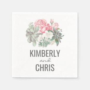 Succulents and Pink Floral Bouquet Wedding Napkins