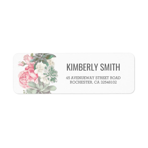Succulents And Pink Florals Wedding Label