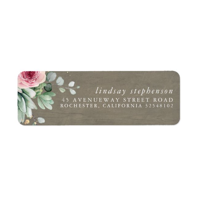 Succulents and Pink Flowers Rustic Wood Label (Front)