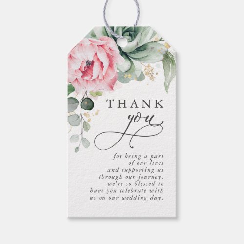 Succulents and Pink Flowers Thank You Gift Tags