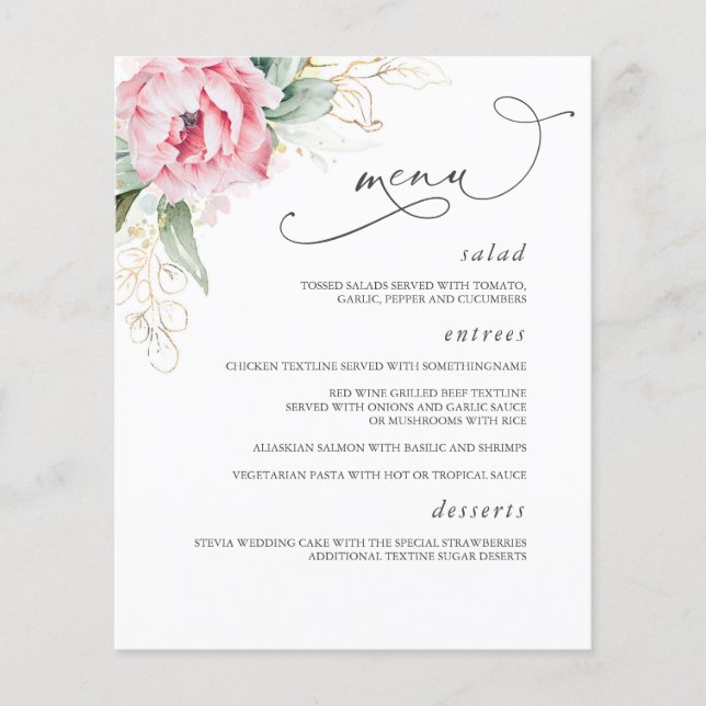 Succulents and Pink Flowers Wedding Menu Elegant Flyer (Front)