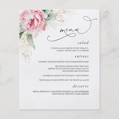 Succulents and Pink Flowers Wedding Menu Elegant Flyer