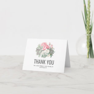 Succulents and Pink Flowers Wedding Thank You