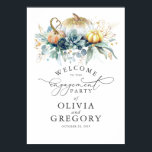 Succulents and Pumpkins Engagement Party Welcome Poster<br><div class="desc">Gold greenery and pumpkins engagement party welcome sign</div>