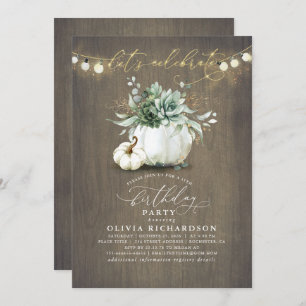 Succulents and Pumpkins Fall Rustic Birthday Invitation