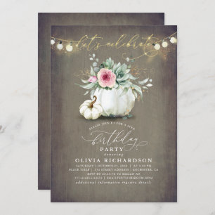 Succulents and Pumpkins Fall Rustic Birthday Invitation