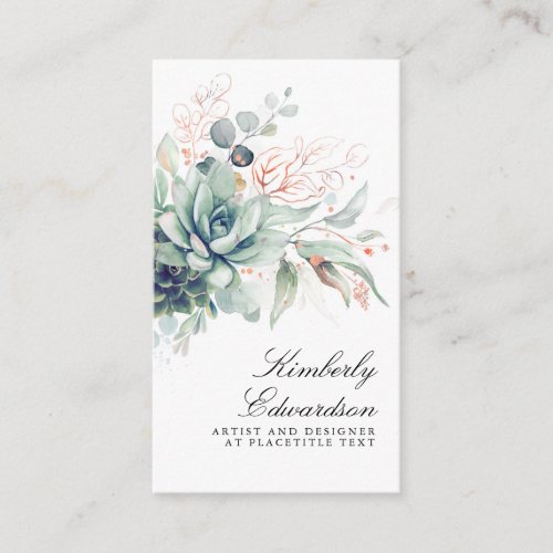 Succulents and Rose Gold Greenery Elegant Boho Business Card