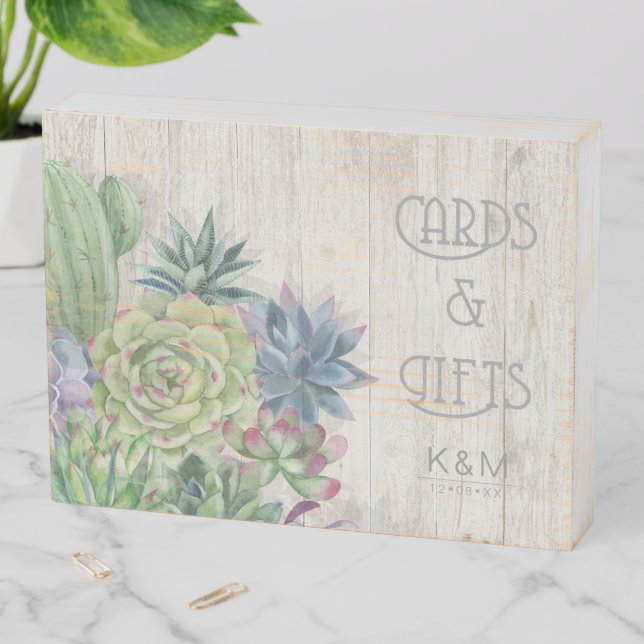 Succulents and Rustic Wood Cards & Gifts ID515 Wooden Box Sign (In Situ Horizontal)