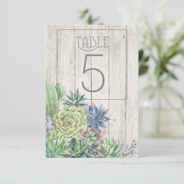 Succulents and Rustic Wood Table Numbers V2 ID515 (Standing Front)