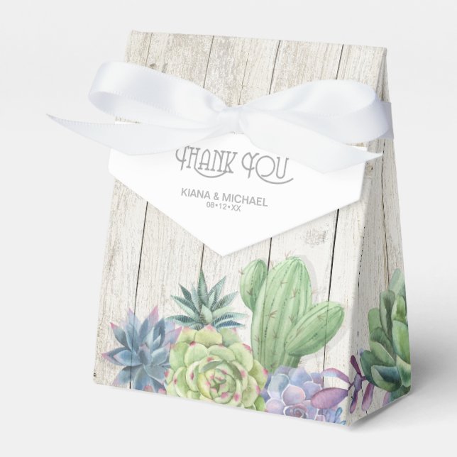 Succulents and Rustic Wood Wedding ID515 Favor Boxes (Front Side)