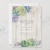 Succulents and Rustic Wood Wedding ID515 Invitation (Front)