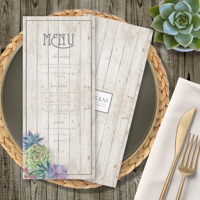 Succulents and Rustic Wood Wedding Menu ID515 (Creator Uploaded)