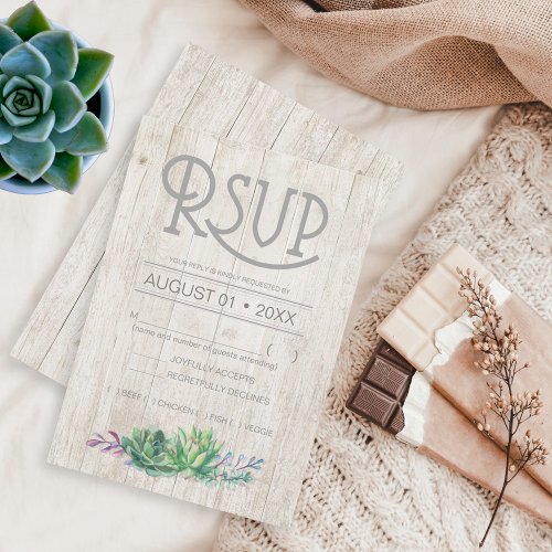 Succulents and Rustic Wood Wedding RSVP ID515