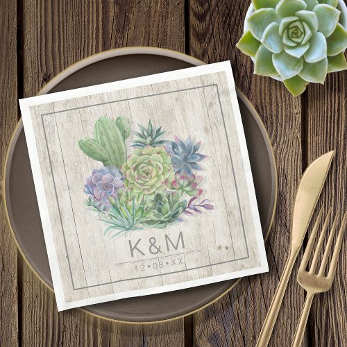 Succulents and Rustic Wood Wedding V2 ID515 Napkins