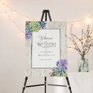 Succulents and Rustic Wood Wedding Welcome ID515 Foam Board