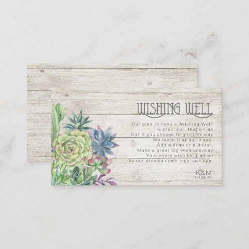 Succulents and Rustic Wood Wishing Well V1 ID515 Enclosure Card