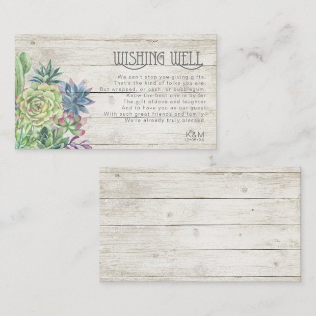 Succulents and Rustic Wood Wishing Well V3 ID515 Enclosure Card (Front/Back)