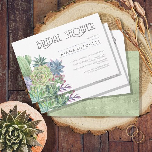 Succulents and Sparkle Bridal Shower Green ID515 Invitation