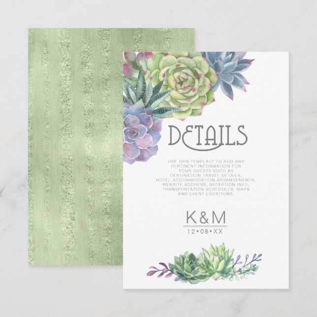 Succulents and Sparkle Details Insert Green ID515 Invitation (Front/Back)