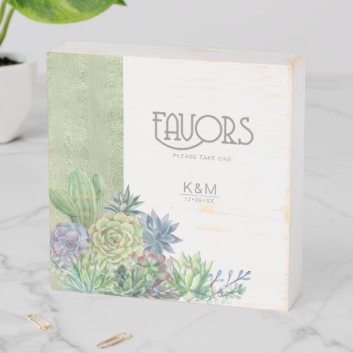 Succulents and Sparkle Favors Green ID515 Wooden Box Sign