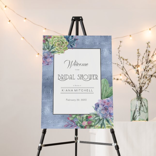 Succulents and Sparkle Shower Welcome V1 Bl ID515 Foam Board (In Situ (Stand))