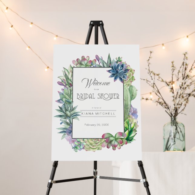 Succulents and Sparkle Shower Welcome V2 Gr ID515 Foam Board (In Situ (Stand))