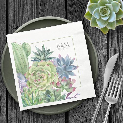 Succulents and Sparkle Wedding Border ID515 Napkins