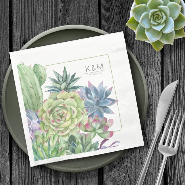 Succulents and Sparkle Wedding Border ID515 Napkins (Creator Uploaded)