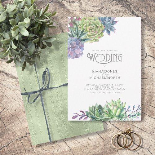 Succulents and Sparkle Wedding Green ID515 Invitation