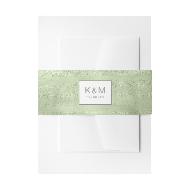 Succulents and Sparkle Wedding Green ID515 Invitation Belly Band (Front Example)