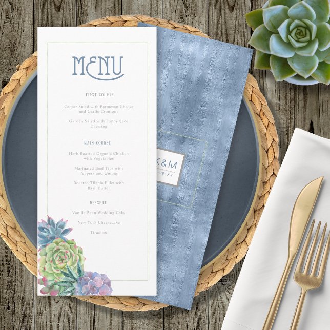 Succulents and Sparkle Wedding Menu Blue ID515 (Creator Uploaded)