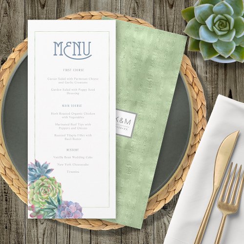 Succulents and Sparkle Wedding Menu Green ID515