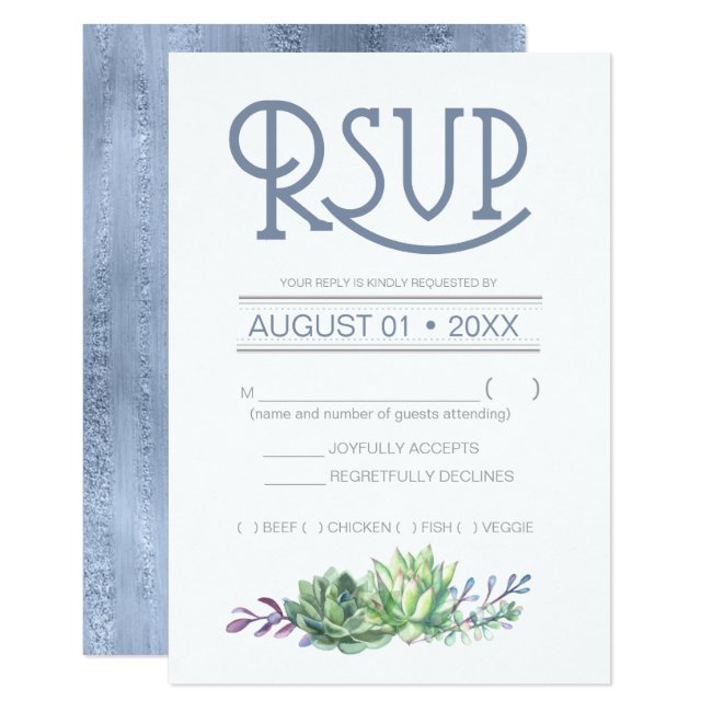 Succulents and Sparkle Wedding RSVP Blue ID515