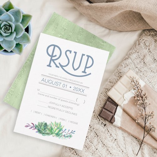 Succulents and Sparkle Wedding RSVP Green ID515