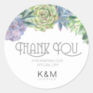 Succulents and Sparkle Wedding Thank You ID515 Classic Round Sticker