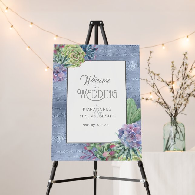 Succulents and Sparkle Wedding Welcome V1 Bl ID515 Foam Board (In Situ (Stand))