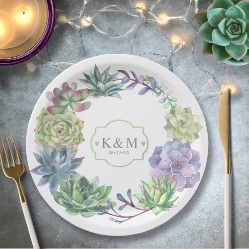 Succulents and Sparkle Wedding Wreath ID515 Paper Plates