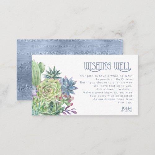 Succulents and Sparkle Wishing Well V1 Blue ID515 Enclosure Card