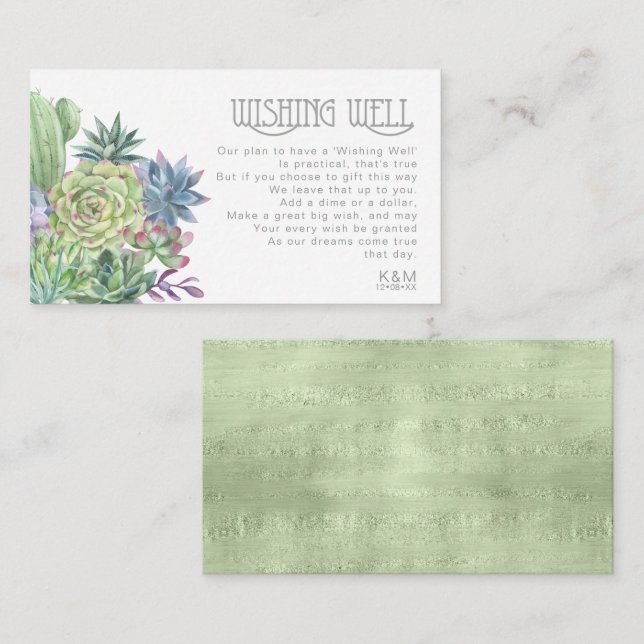 Succulents and Sparkle Wishing Well V1 Green ID515 Enclosure Card (Front/Back)