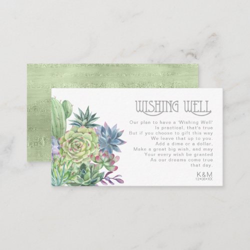 Succulents and Sparkle Wishing Well V1 Green ID515 Enclosure Card