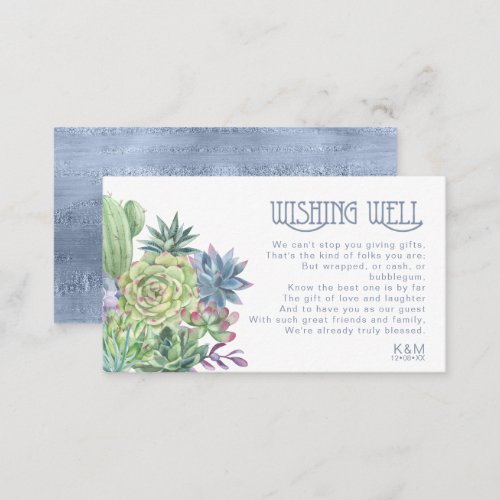 Succulents and Sparkle Wishing Well V3 Blue ID515 Enclosure Card