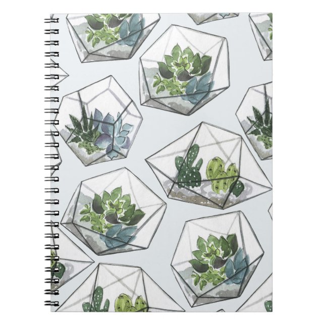 Succulents Aquariums Watercolor Seamless Pattern Notebook (Front)